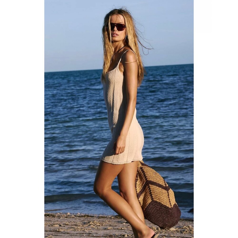 Free People Sweater Mini Dress in Taupe XL NWT